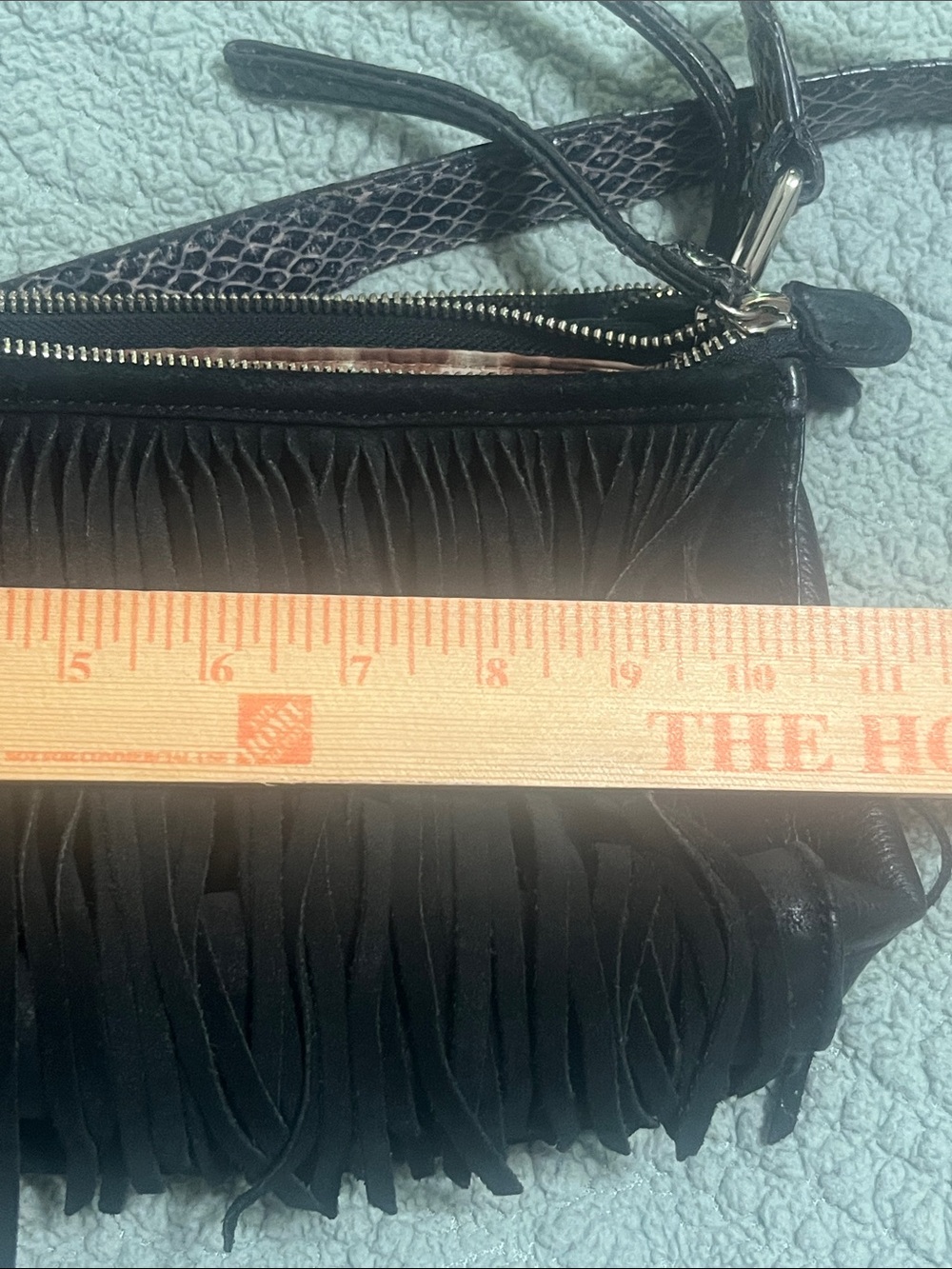 B. Makowsky Leather Black Fringe Crossbody Bag - Stylish Leather & Suede Bag - Picture 10 of 14